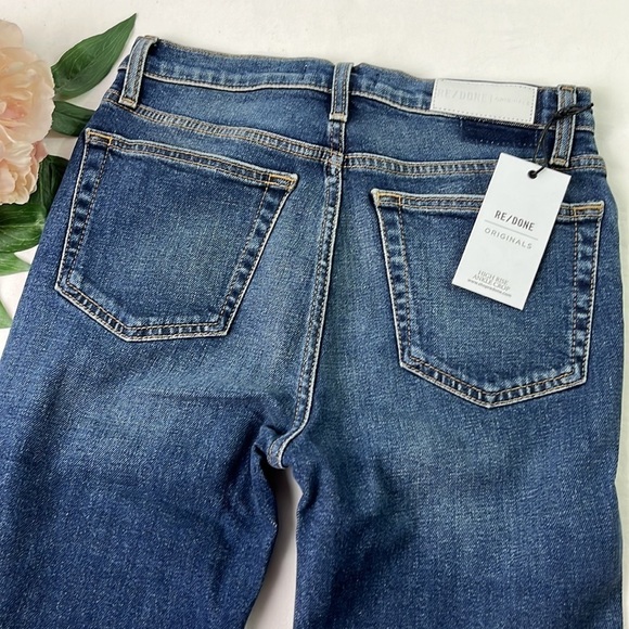 NWT Re/Done Midnight Blue Cotton Blend High Rise Ankle Crop Denim Jeans Size 27 - Picture 5 of 11